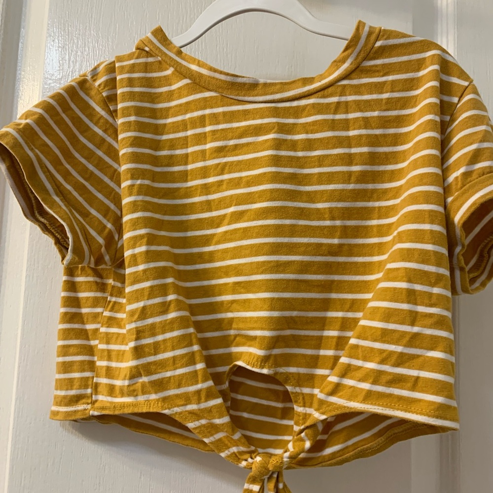 striped crop top, small tie in the front